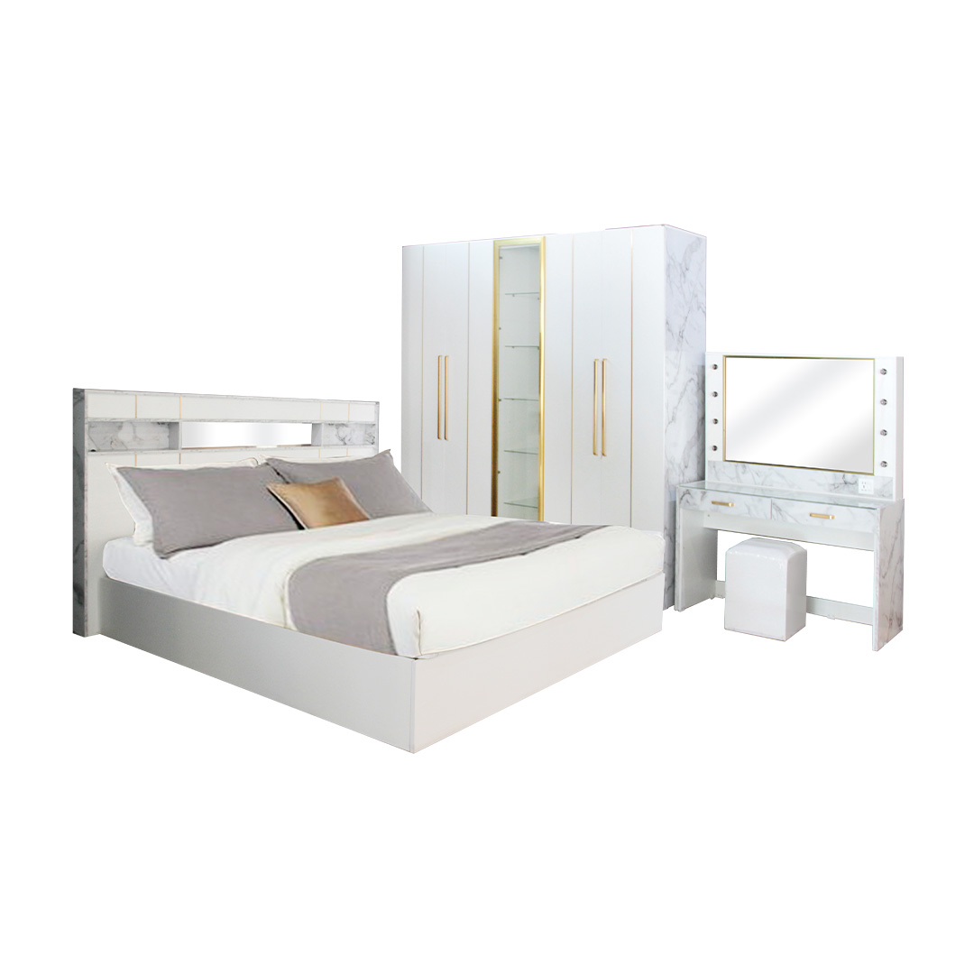 ชุดห้องนอน_ชุดห้องนอน WHITE GOLD สีขาวเมลามีนหินอ่อน ราคา 30,900